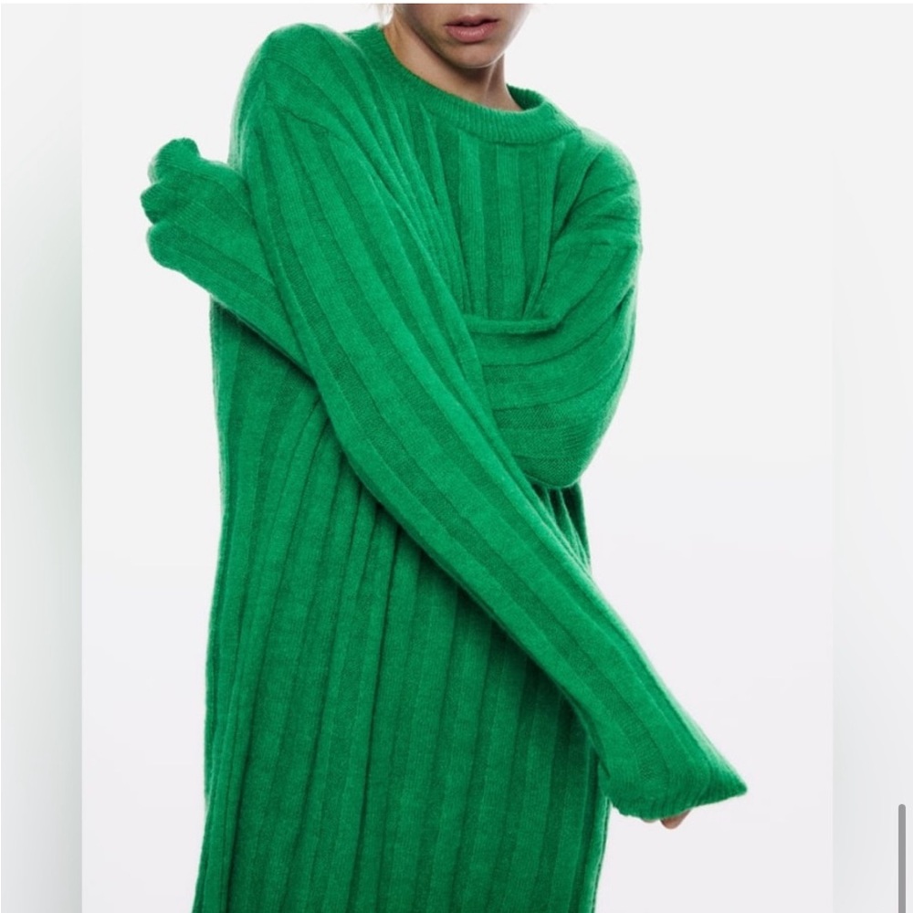 🟢 ZARA Bloggers Fav Long-Sleeved Ribbed Knit Midi Dress Size SM. Sweater Dress - Picture 11 of 16